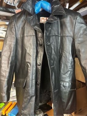 Vintage Black Leather Button-Front Jacket by Excelled Size 46 Made in USA